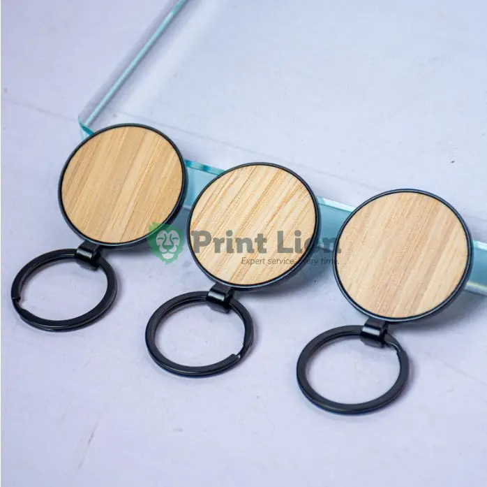 Rectangular Wooden (one side) Metallic Keyring PLKH015
