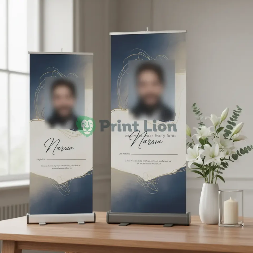 Funeral roll up banners